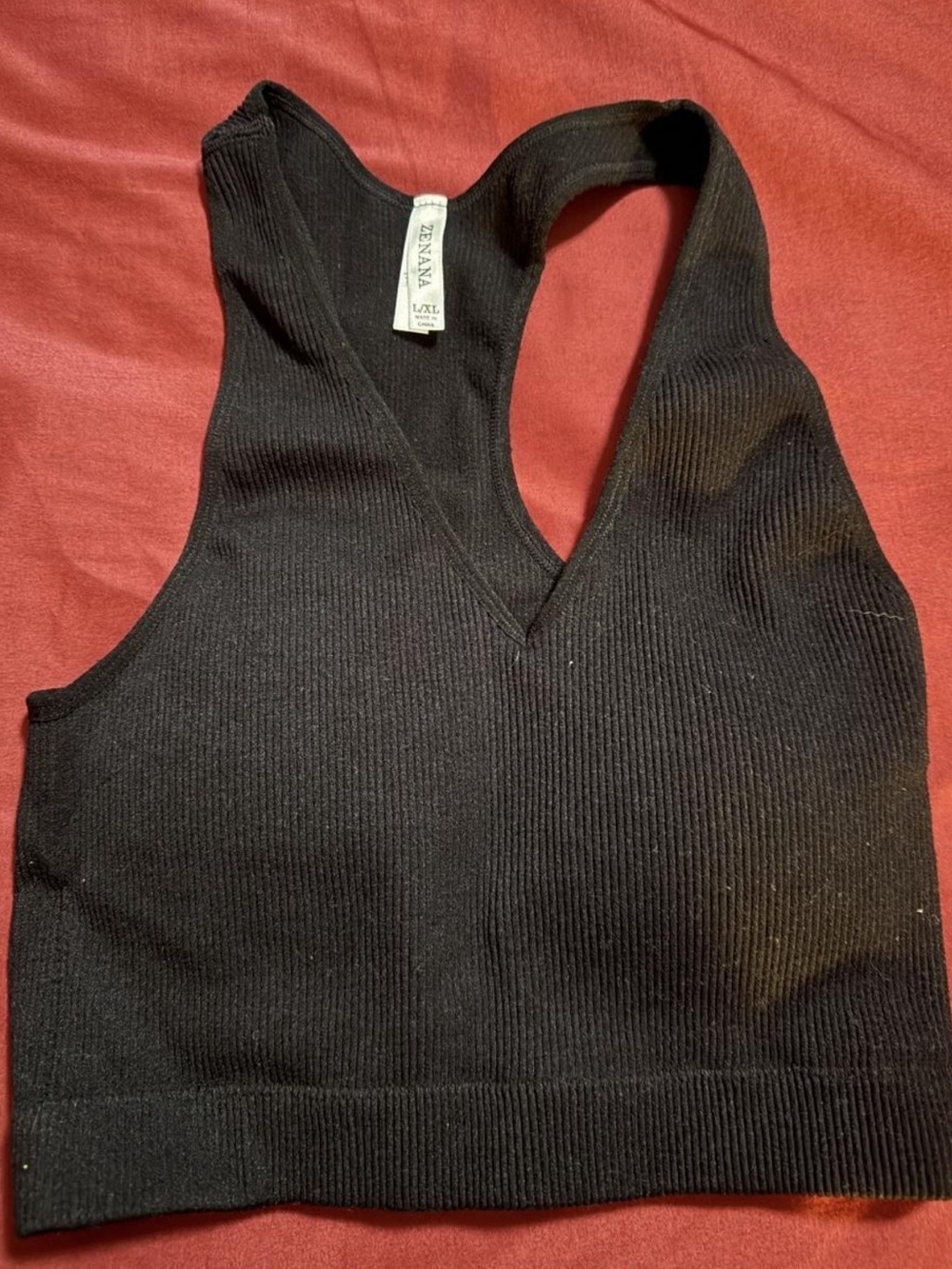 ZENANA Seamless Ribbed Brami Cropped Tank Top Black Large/XLarge